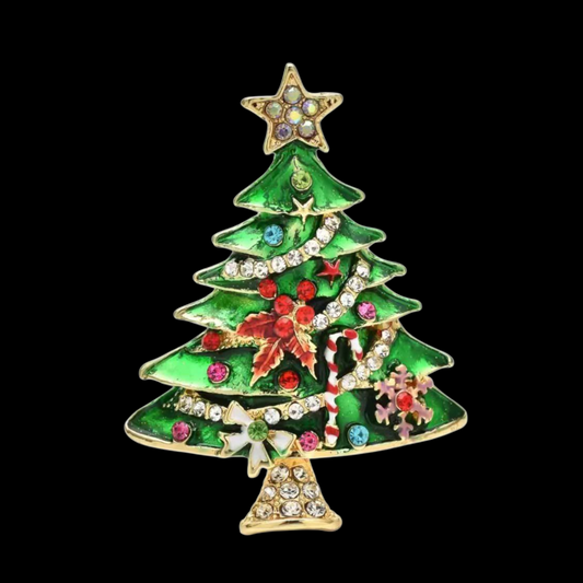 Festliche vintage Brosche "Geschmückter Weihnachtsbaum"