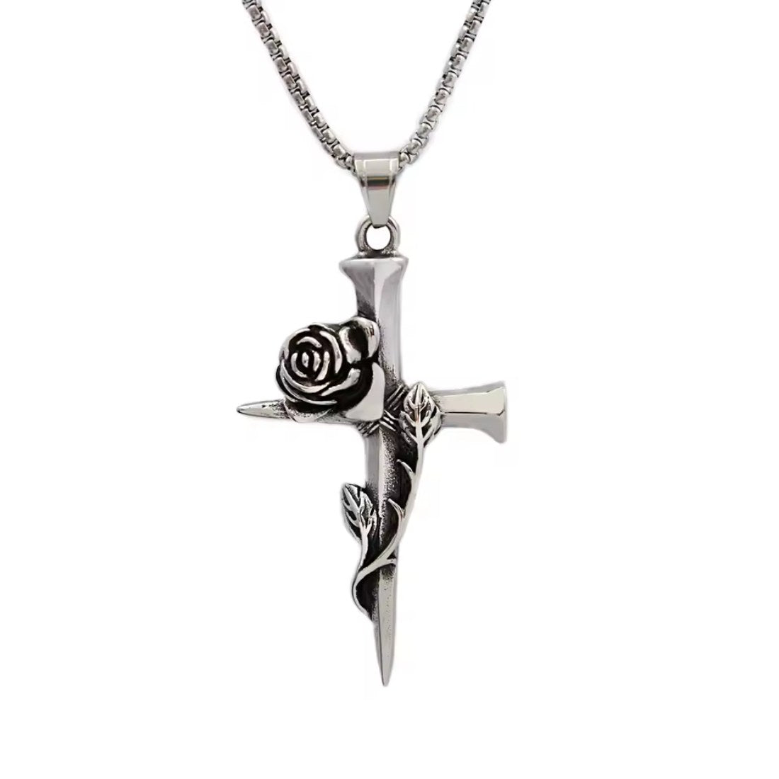 Romantisch Schwert Anhänger mit Rose Edelstahl