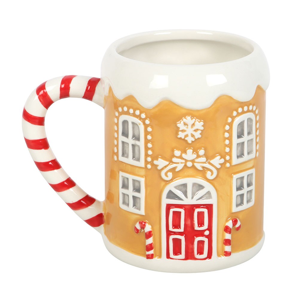 3D Tasse Weihnachten Becher mit Zuckerstangen-Lebkuchenhaus