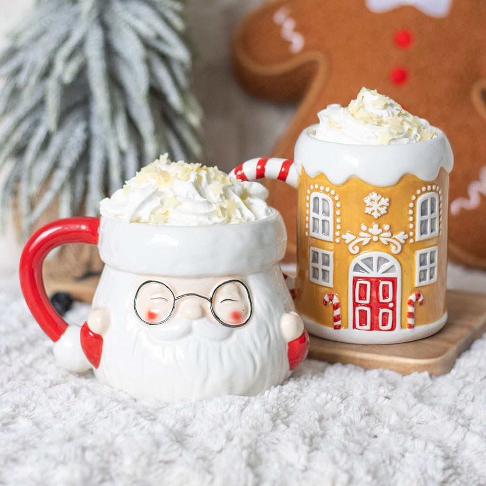 3D Tasse Weihnachten Becher mit Zuckerstangen-Lebkuchenhaus