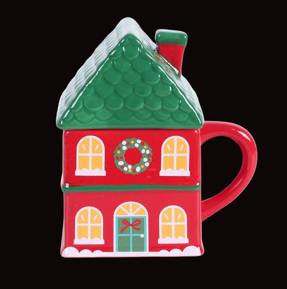 Weihnachtstasse "Christmas House" Becher mit Deckel Weihnachten