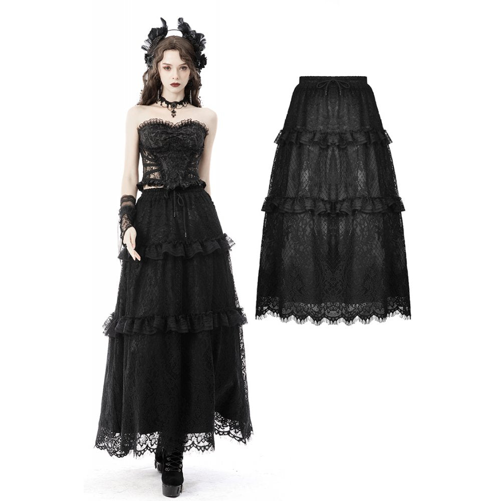 Langer Gothic Rock aus Spitze Rüschen