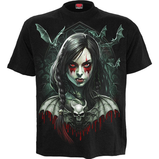 HALLOW'S EVE - Vampir T-Shirt mit Frontdruck Spiral
