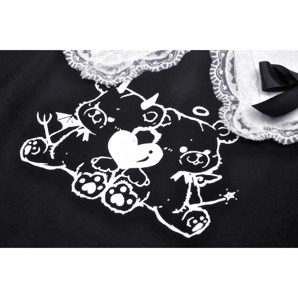 Süßes Gothic Lolita Shirt mit Rüschen schwarz-weiß Dark in Love