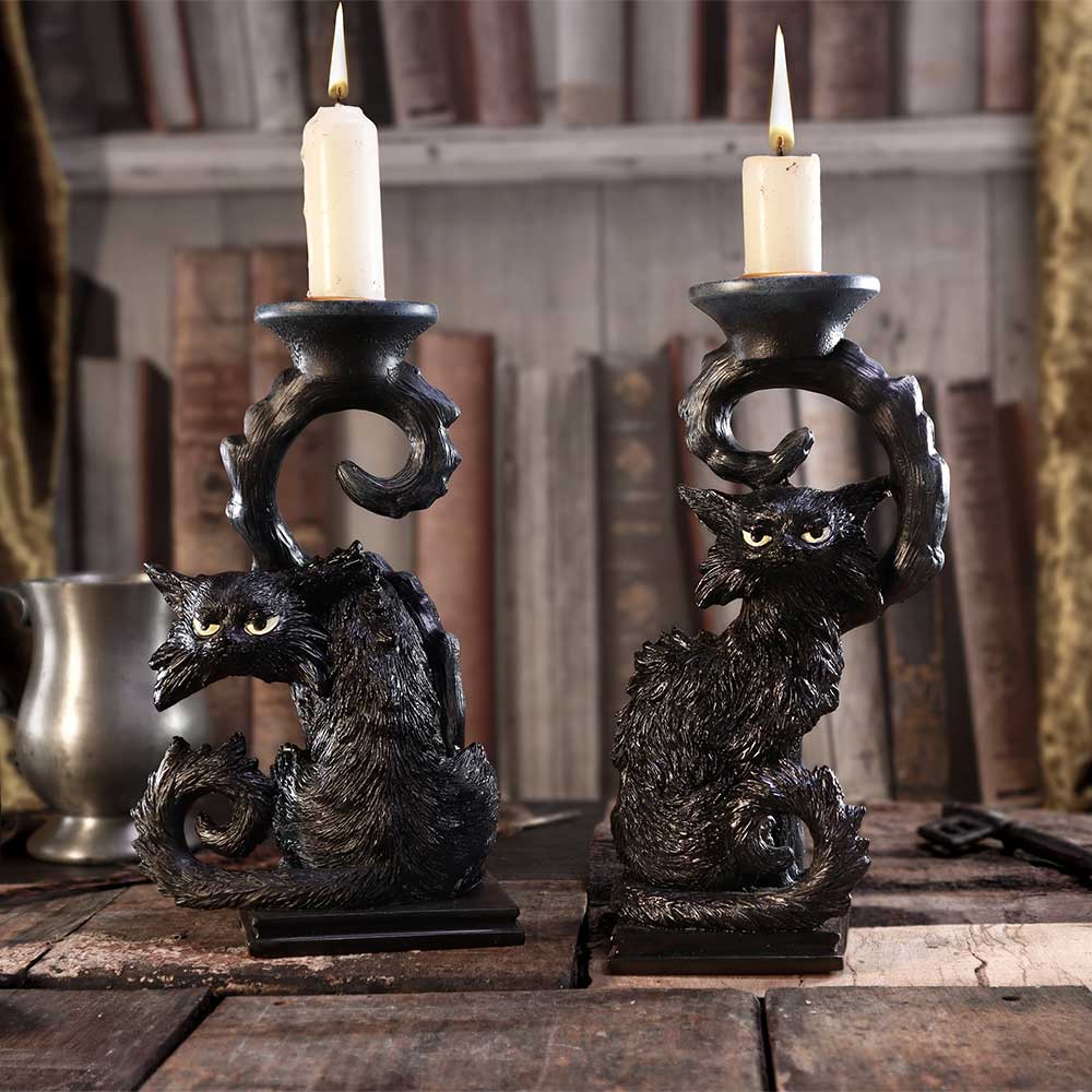 Witches Familiar Spite Kerzenhalter – schwarze Katze 18,5 cm Gothic Dekofigur schwarz