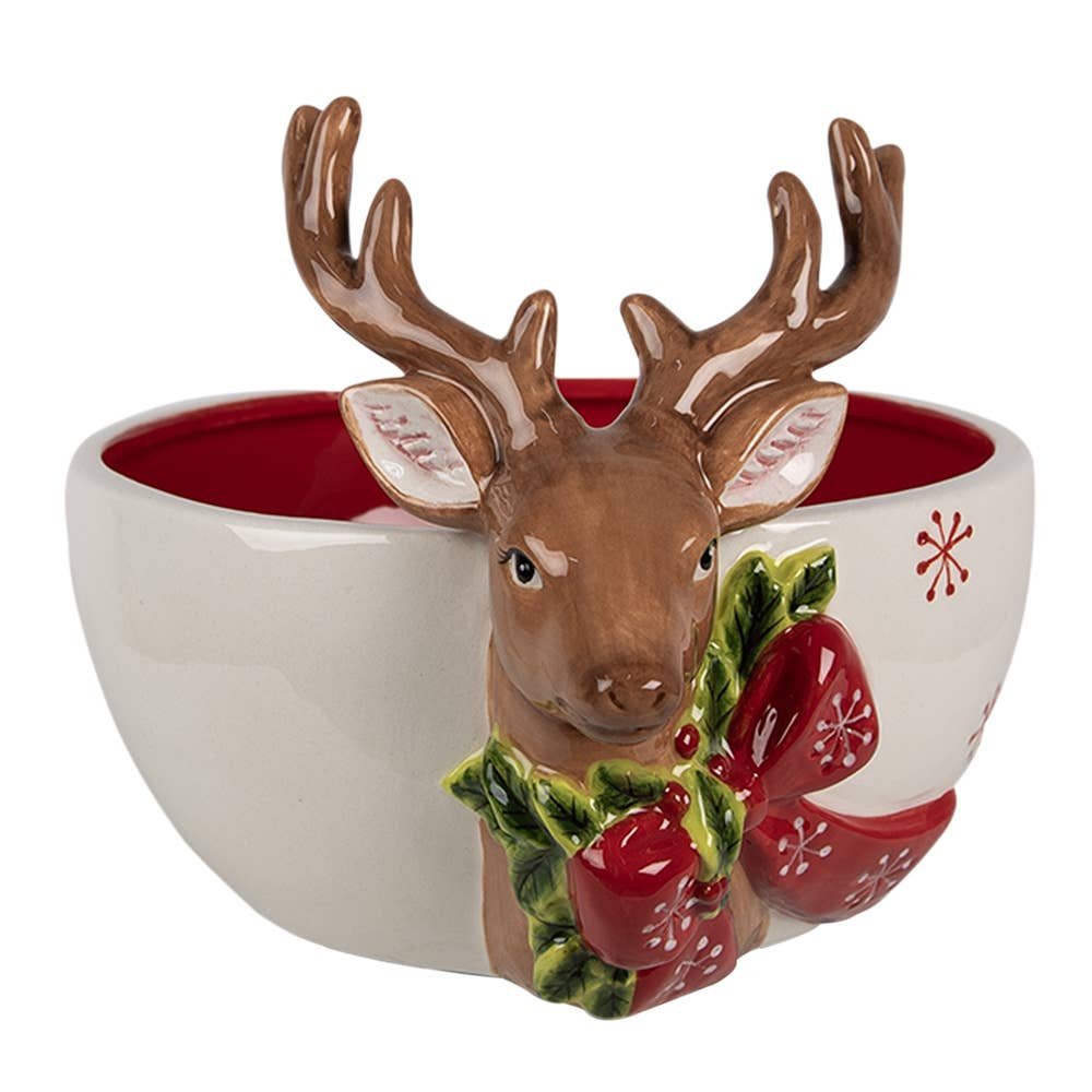 Weihnachten Dekoschale, 700 ml, Weiß/Rot, Keramik, Hirsch