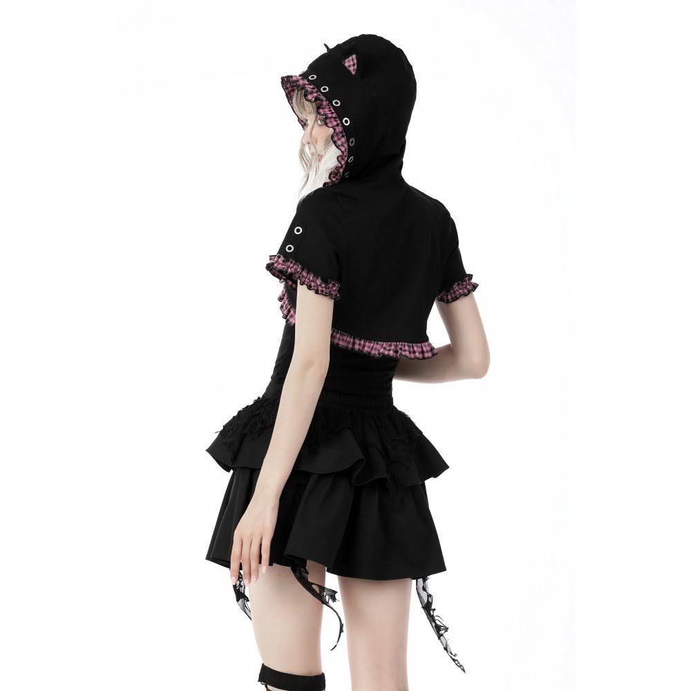 Gothic Kawaii Bolero schwarz-pink mit Katzenohren