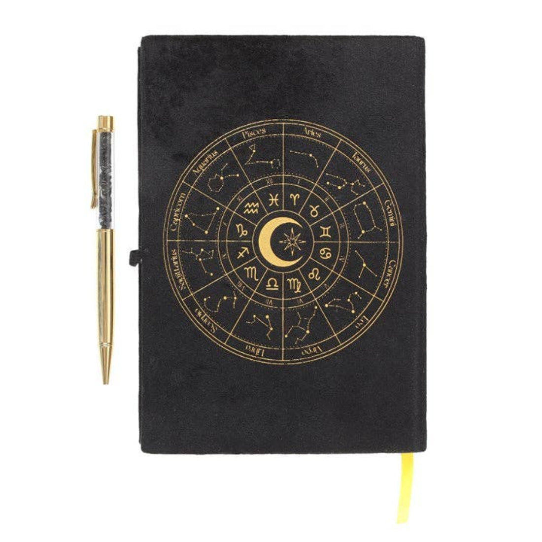 Astrologie Tierkreiszeichen Tagebuch Samt mit schwarzem Obsidianstift