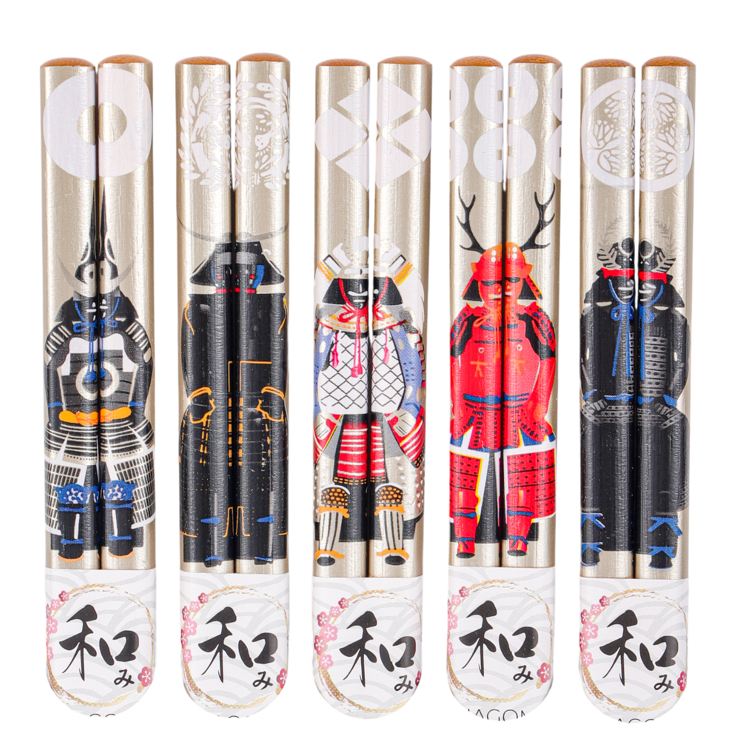 Japanisches 5-teiliges Essstäbchen-Set Samurai Warriors