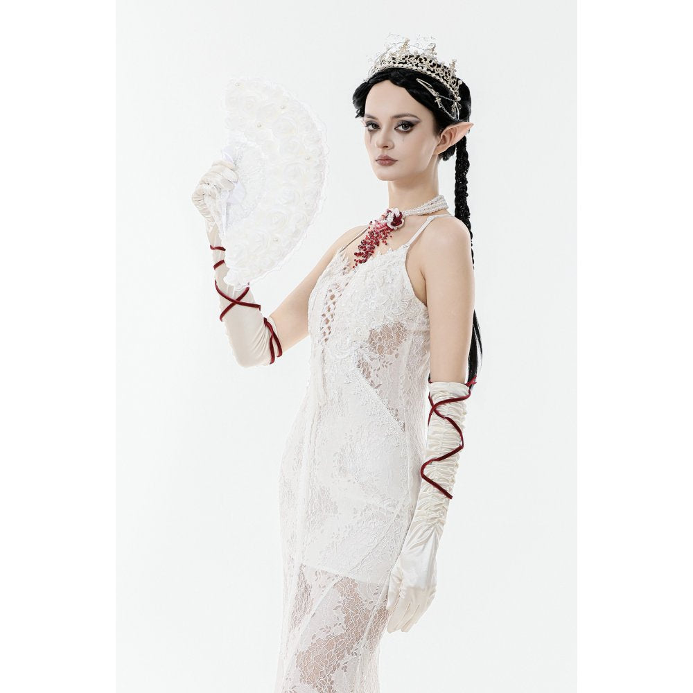 Weißer Hochzeitfächer aus Rosen und Spitzen