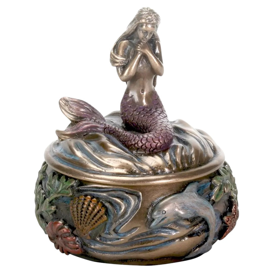 Vintage Schmuckschatulle Meerjungfrau Jugendstil Polyresin auf weißem Hintergrund