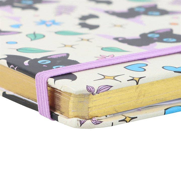Gothic schwarzes Katzen-Notizbuch A5 mit Amethyst-Stift