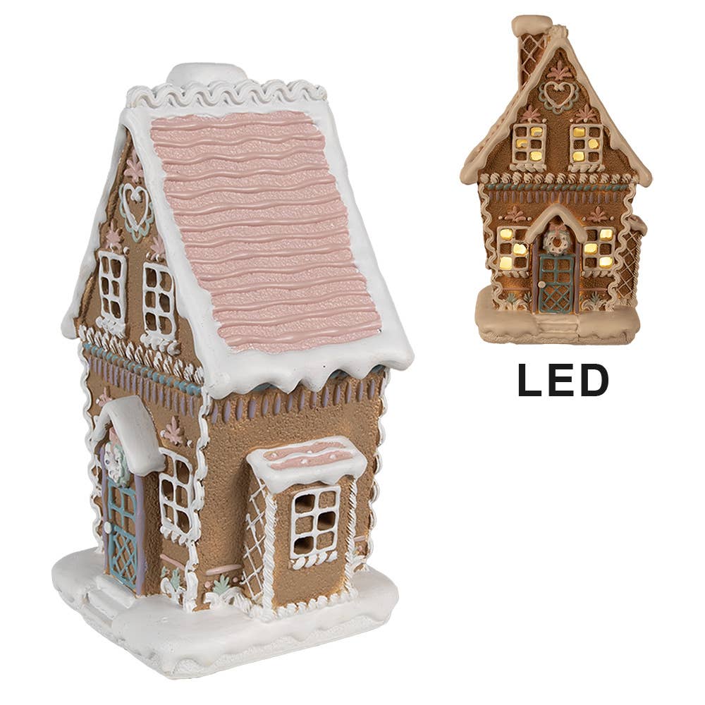 Vintage Lebkuchenhaus mit LED 13x10x21 cm Braun