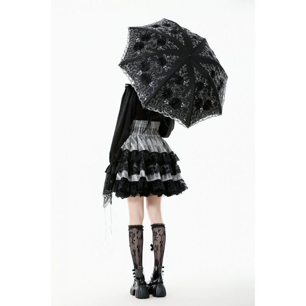 Romantischer Spitzenschirm Hochzeitsschirm schwarz-grau