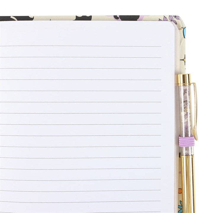 Gothic schwarzes Katzen-Notizbuch A5 mit Amethyst-Stift