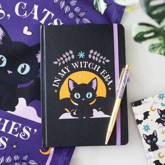 Süßes A5-Notizbuch mit Amethyst-Stift Fledermaus Katze