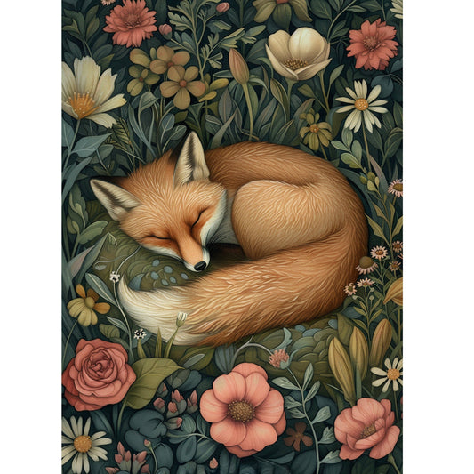 Schlafender Fuchs vintage Grußkarte mit Umschlag