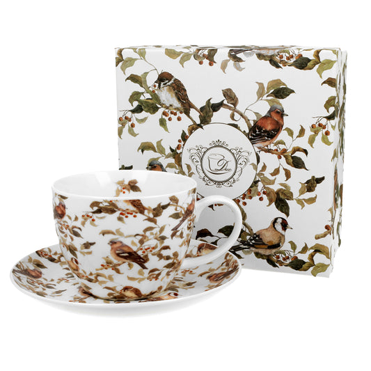 Vintage Duo Tasse mit Untertasse Birds Vögel 460 ml