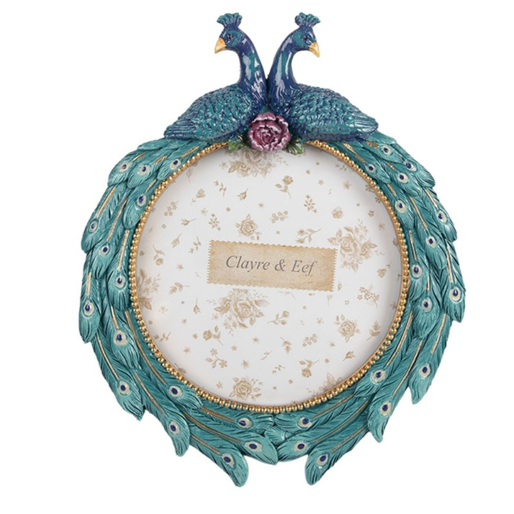 Romantischer vintage Bilderrahmen Pfau rund 13 cm