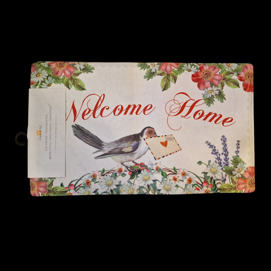 Fußmatte Clayre and Eef "Liebesbrief" Frühlingsmotiv mit Vogel 44 x 73 cm