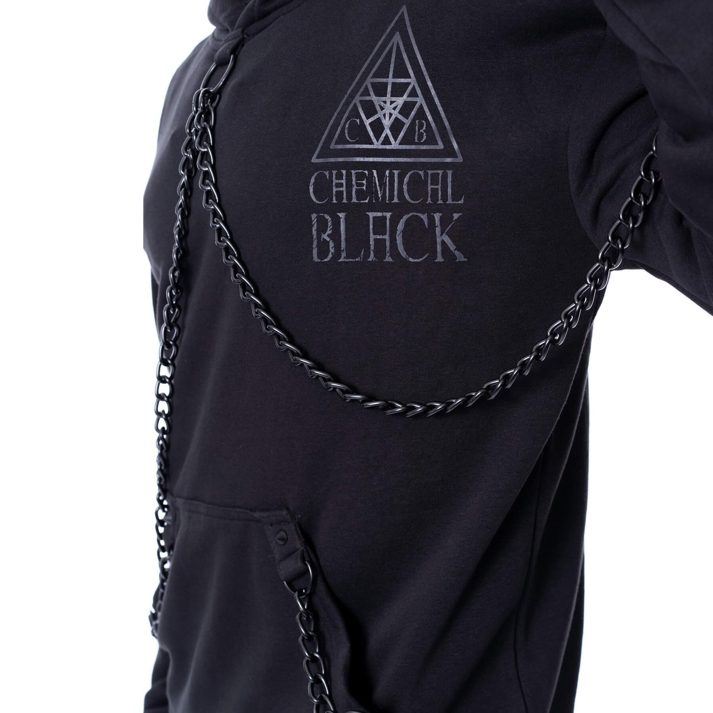 Gothic Herren Hoodie mit Ketten Schwarzdruck Skull Ash Vale Hood