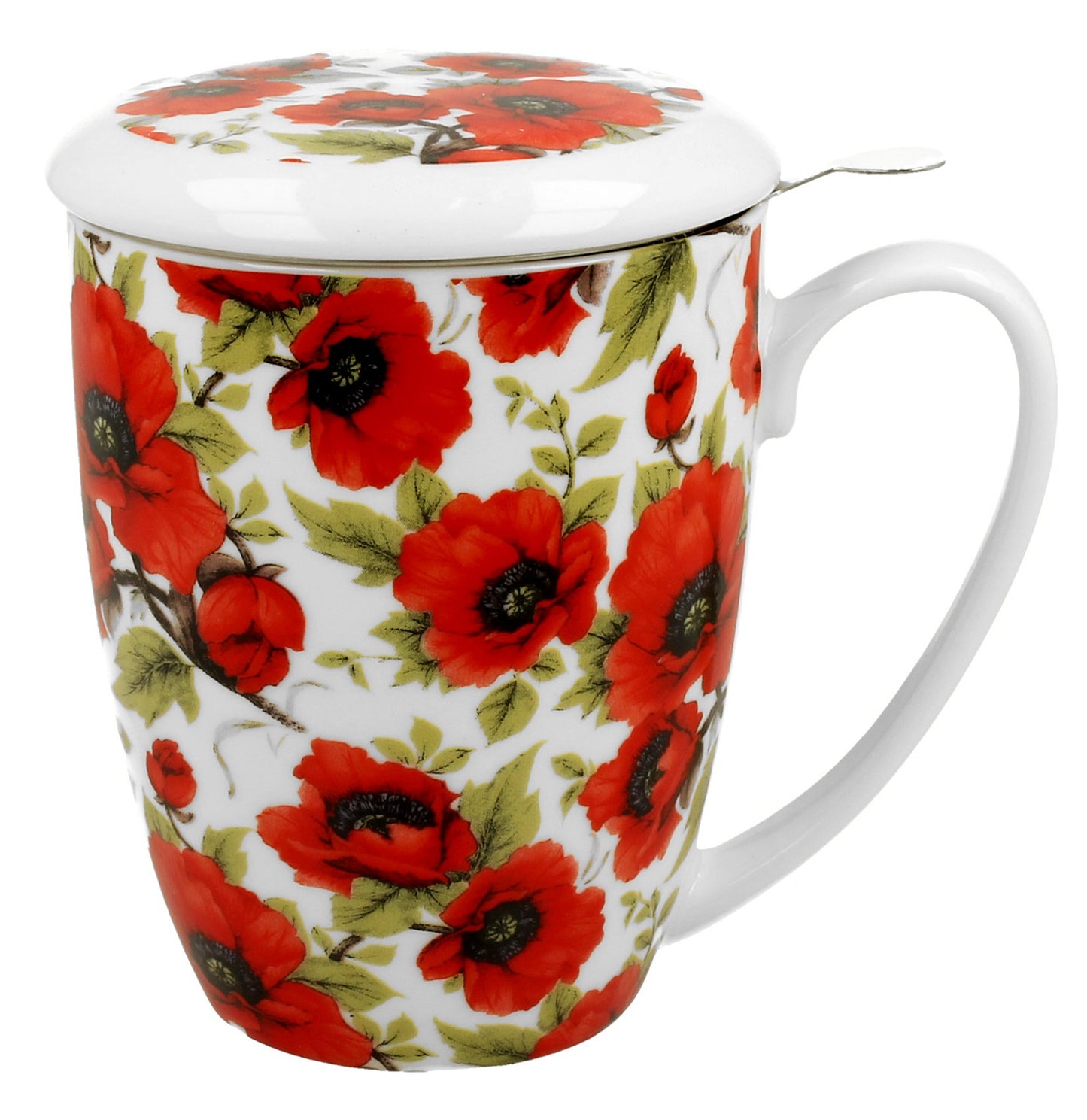 Duo Tasse vintage Blumen rot 320 ml mit Teesieb