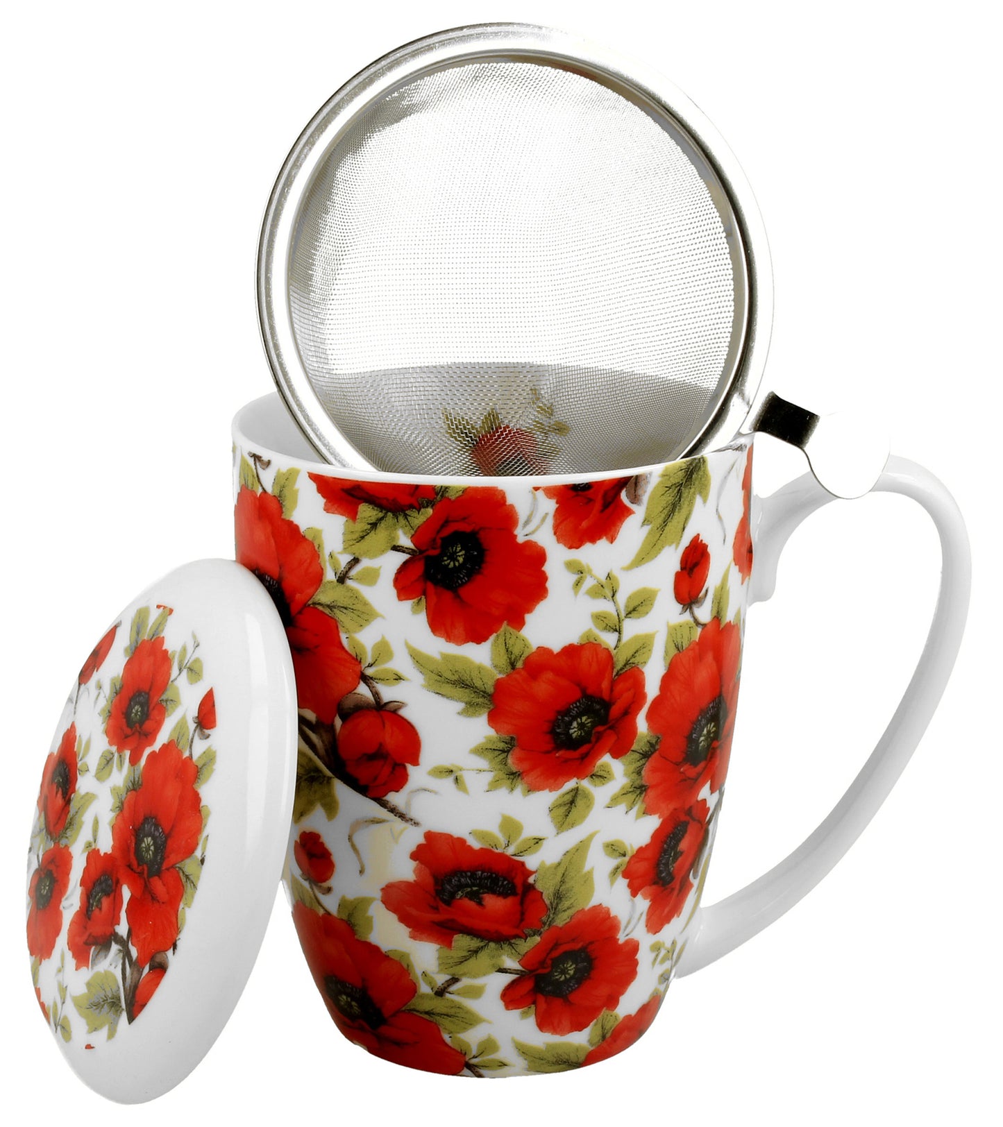 Duo Tasse vintage Blumen rot 320 ml mit Teesieb