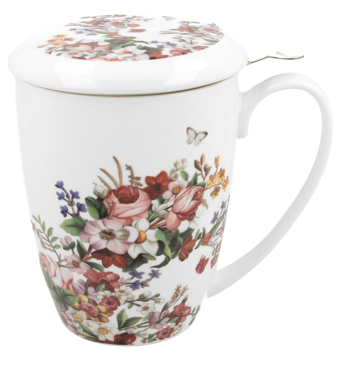 Duo Tasse Vintage Flowers weiß mit Teesieb 320 ml
