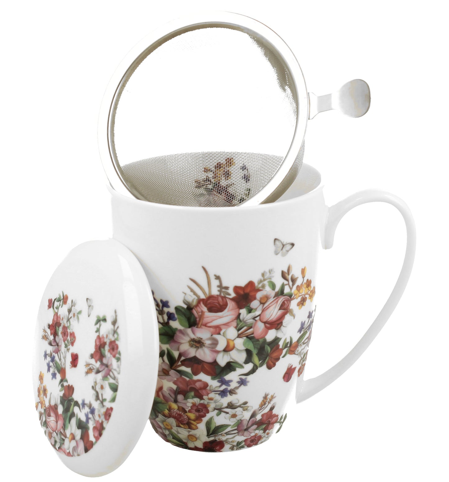Duo Tasse Vintage Flowers weiß mit Teesieb 320 ml