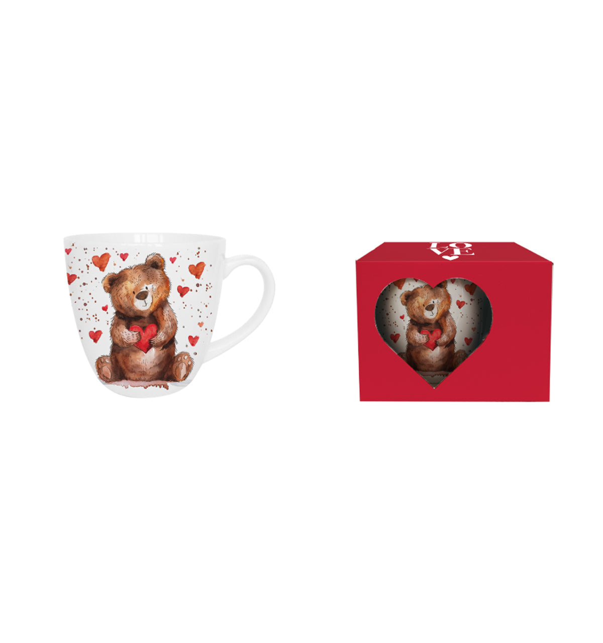 Romantische Duo Tasse Schloss Bär mit Herzen 460 ml Valentinstag