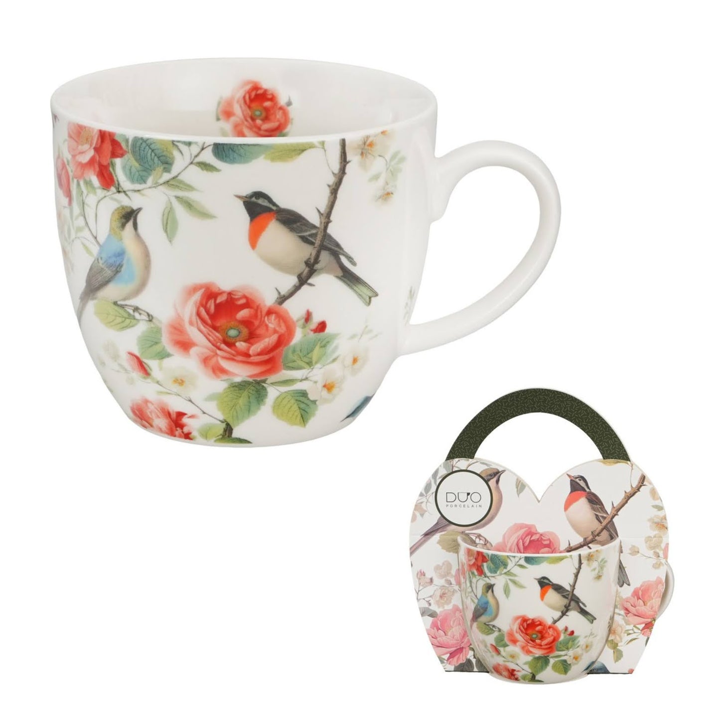 DUO Porcelain – Tasse April im Geschenkkörbchen (460 ml) Vögel