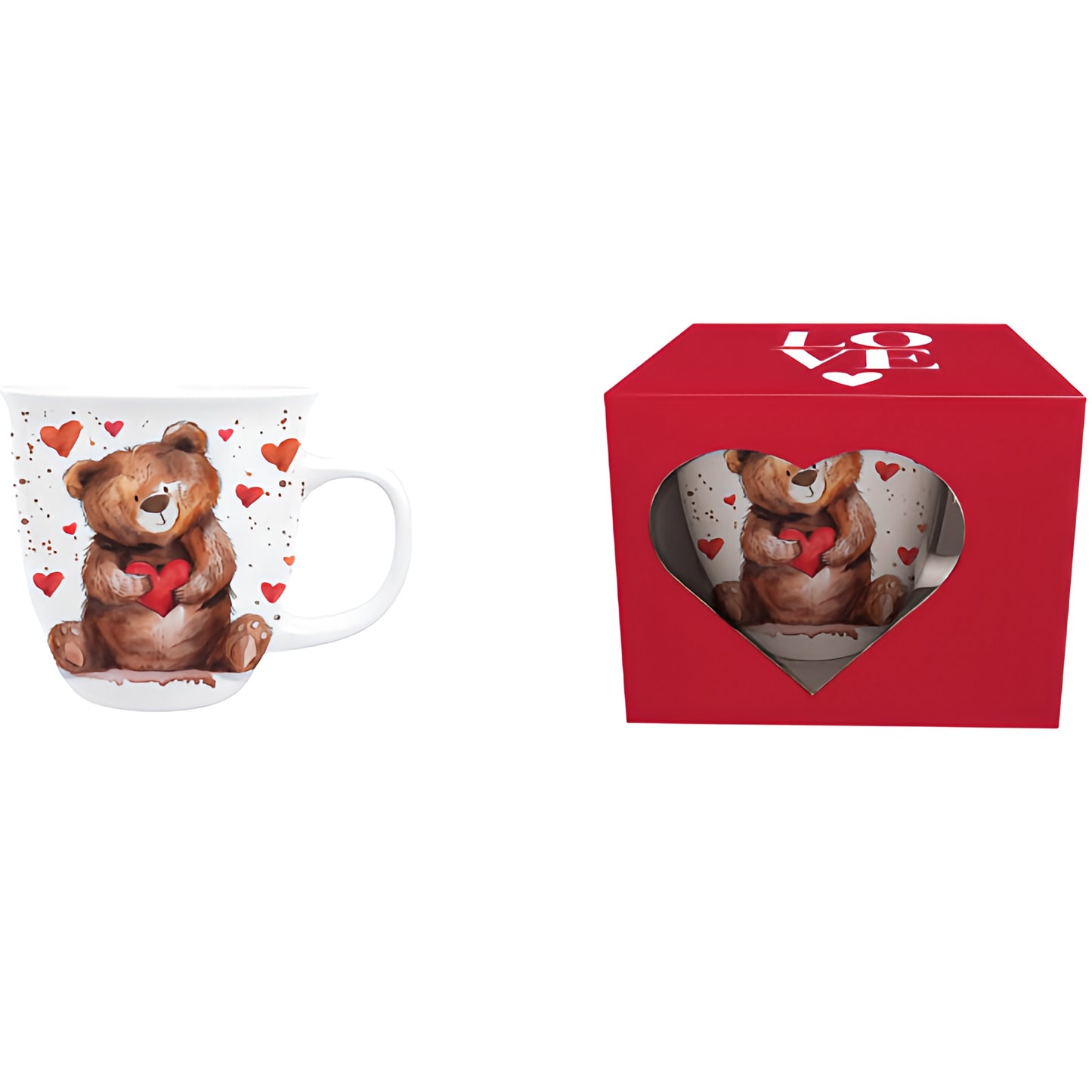 Romantische Duo Tasse Bär mit Herzen 650 ml im Geschekkarton