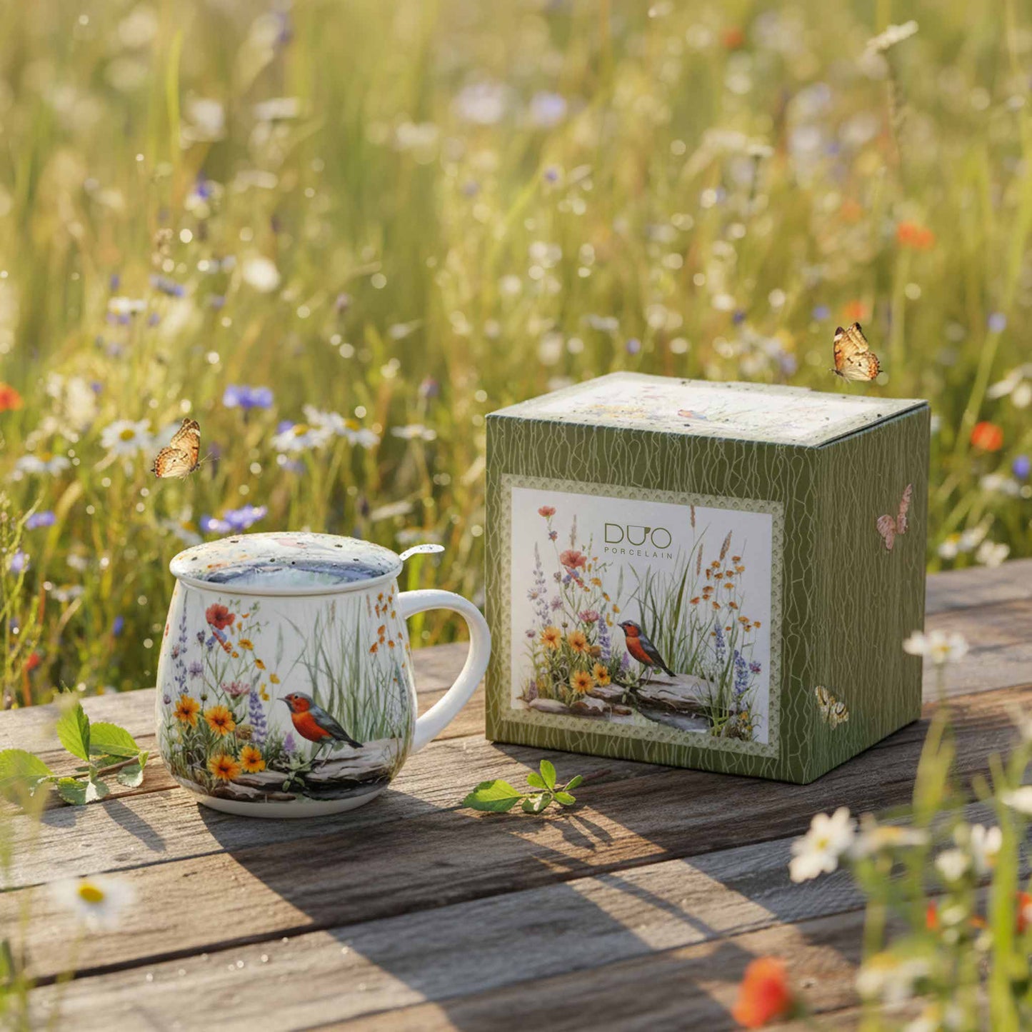 DUO Faßbecher Tasse Juli Rotkehlchen & Wildblumen 430ml Vögel