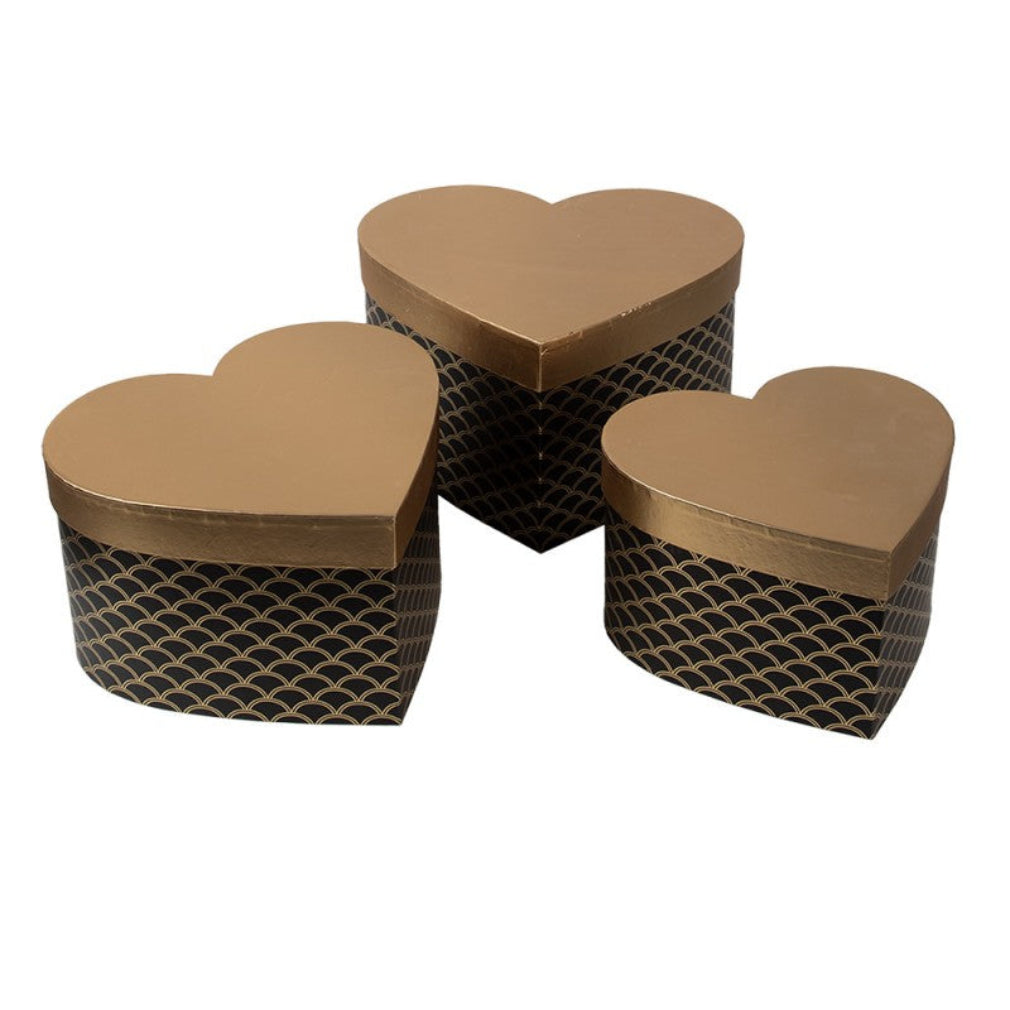 Deko Box Set vintage in schwarz-gold Herzschachtel 3 St.