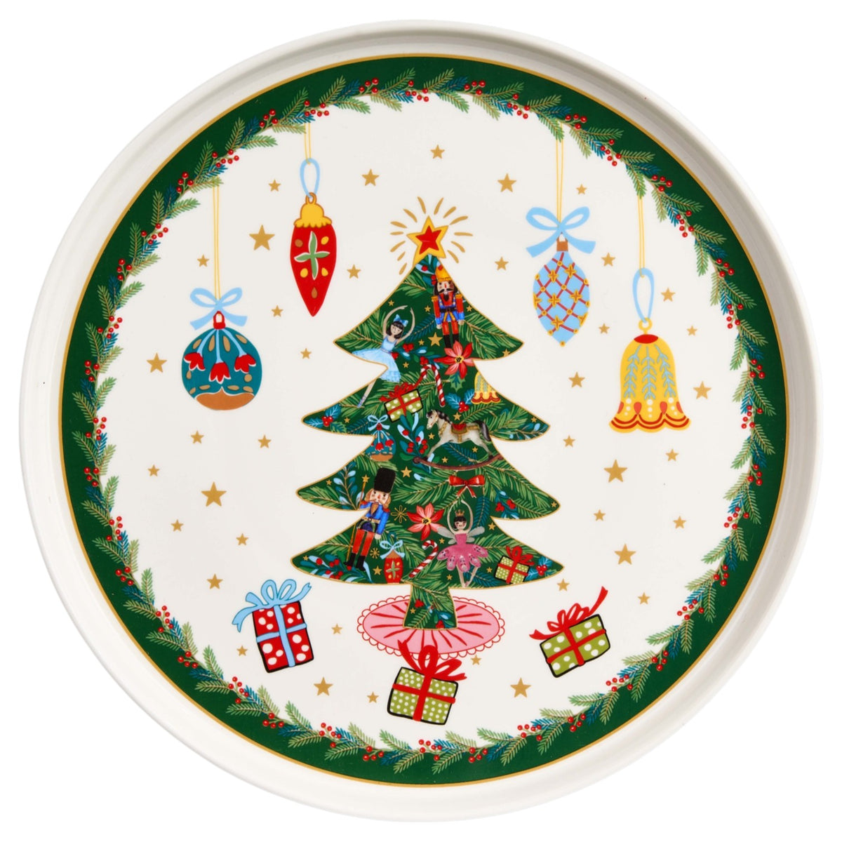 Festlicher großer Weihnachtsteller „Around Christmas Tree“ 25,5 cm Weihnachtsbaum