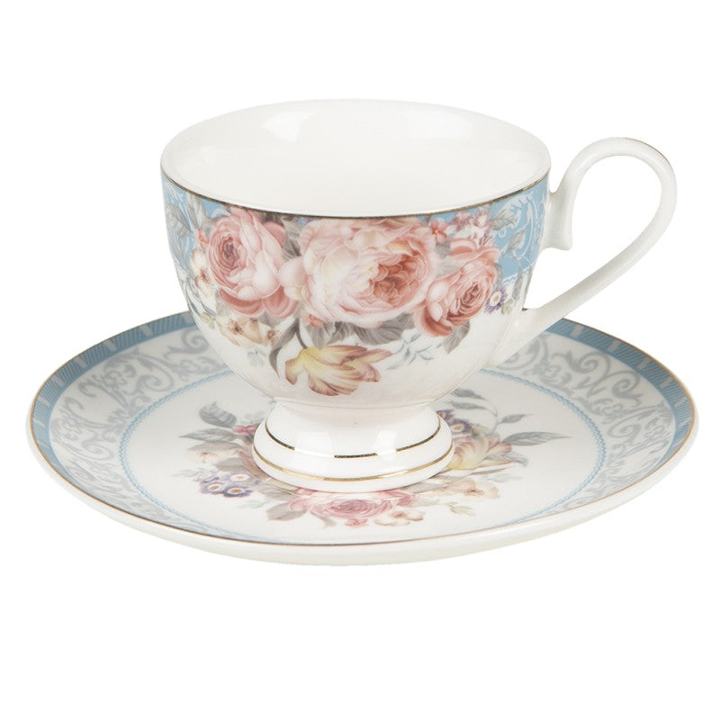 Zauberhaftes Set Tasse mit Untertasse Blumenmotiv