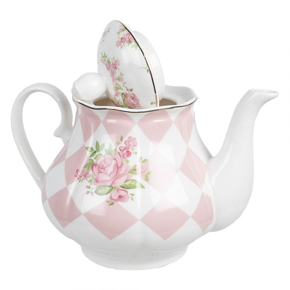 Vintage Teekanne rosa-weiß mit Rosen romantisch 1000 ml