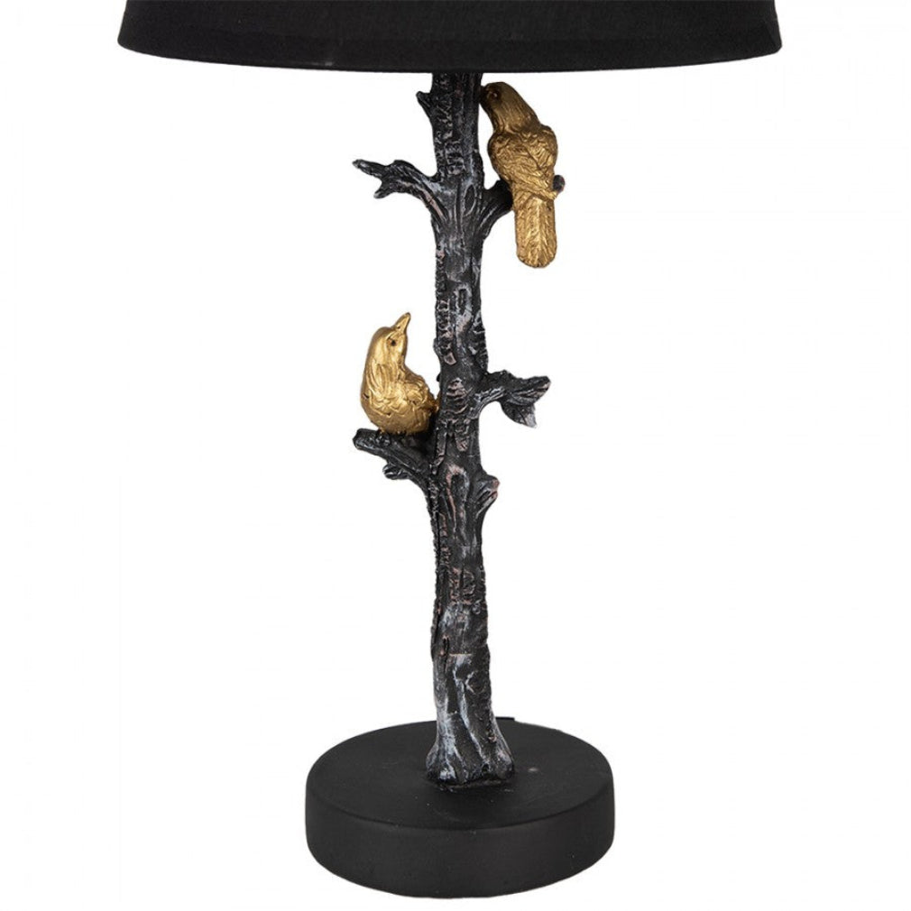 Tischlampe vintage in schwarz-gold Vögel auf Ast 45 cm