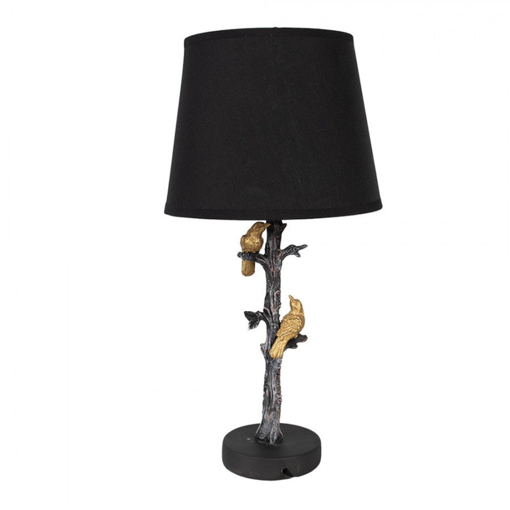 Tischlampe vintage in schwarz-gold Vögel auf Ast 45 cm