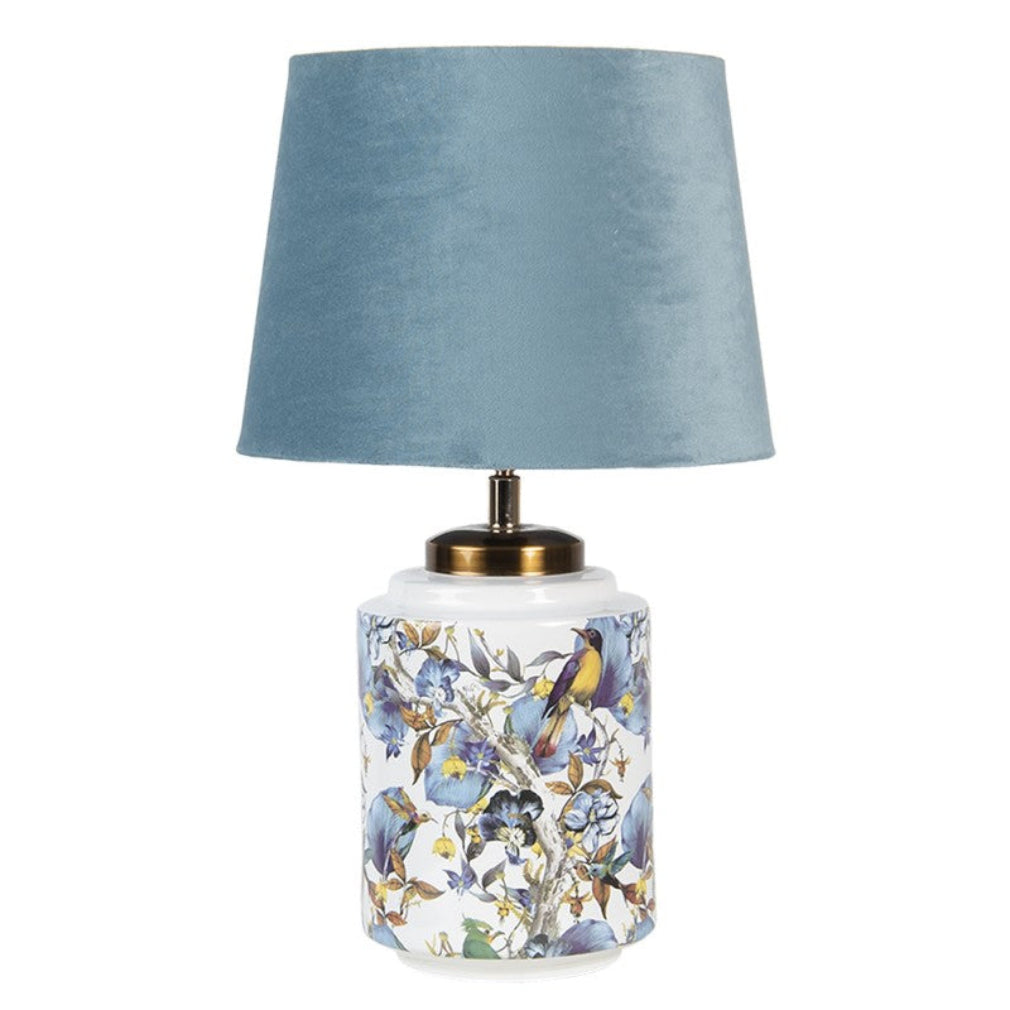 Romantische Tischlampe in hellblau Vogelmotiv 25 x 41 xm