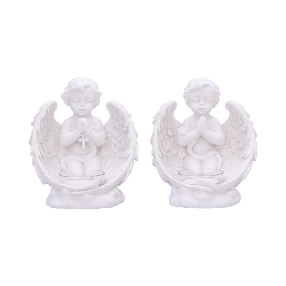 Teelichthalter 2x Engel Cherub vintage mit Glaseinsatz 21 cm