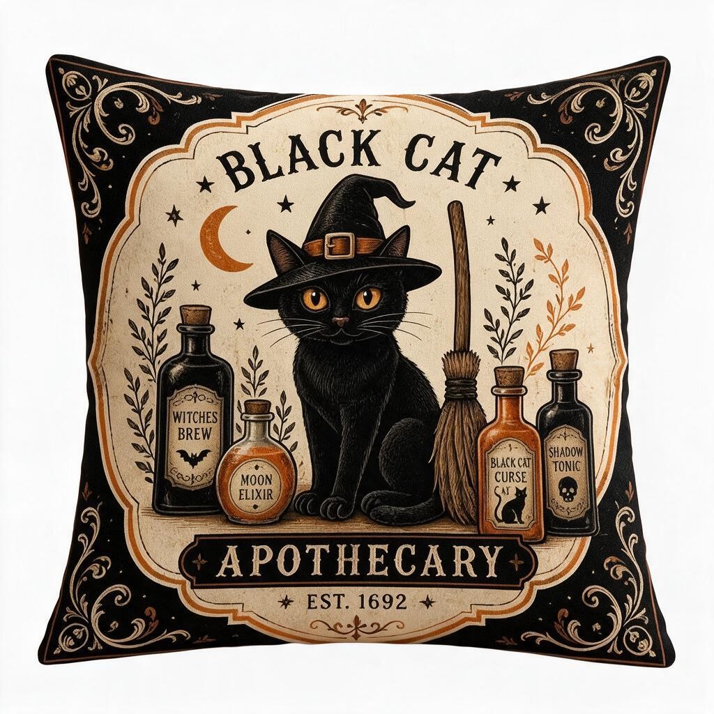 Black Cat Apothecary Dekokissen mit Füllkissen 45 × 45 cm Gothic