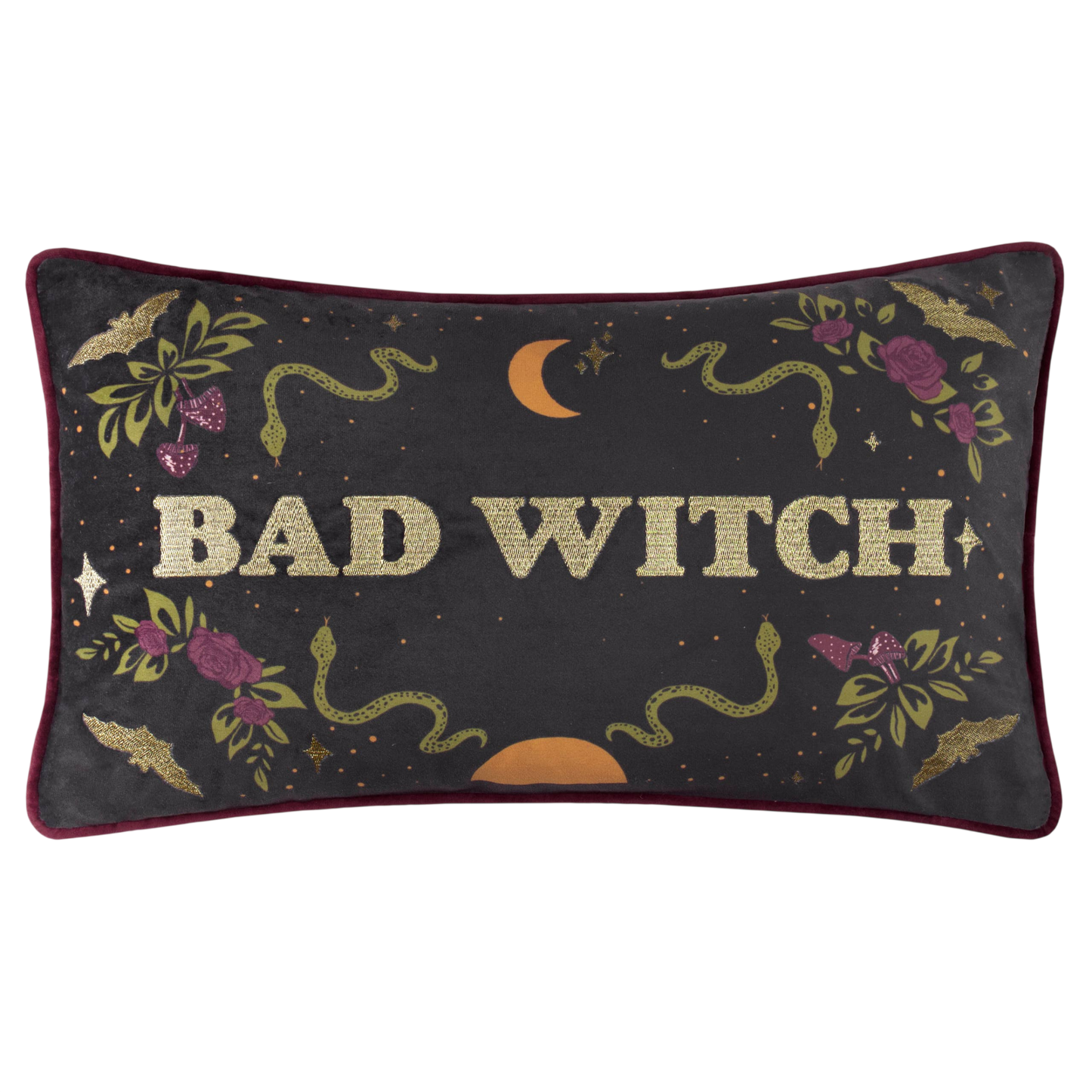 Witchy besticktes Dekokissen Gothic Samtkissen 30 x 50 cm "Bad Witch"