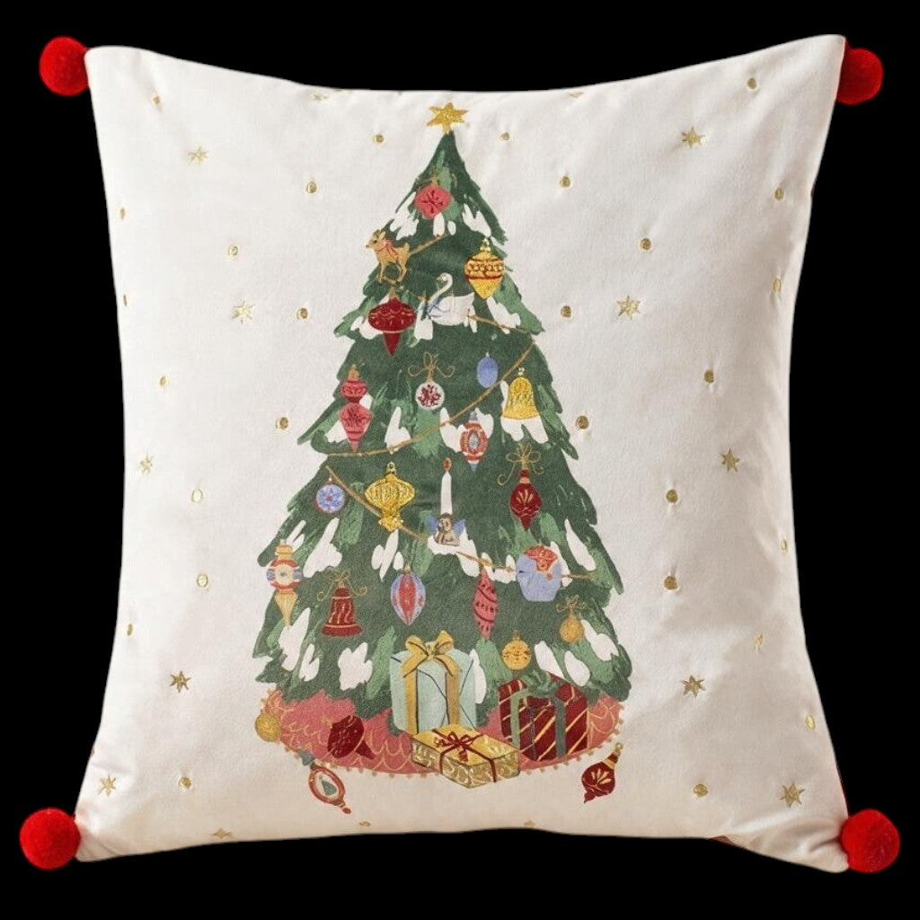 Festliches Kissen Weihnachtsbaum „Deck The Halls Tree“ mit Stickerei 43x43 cm