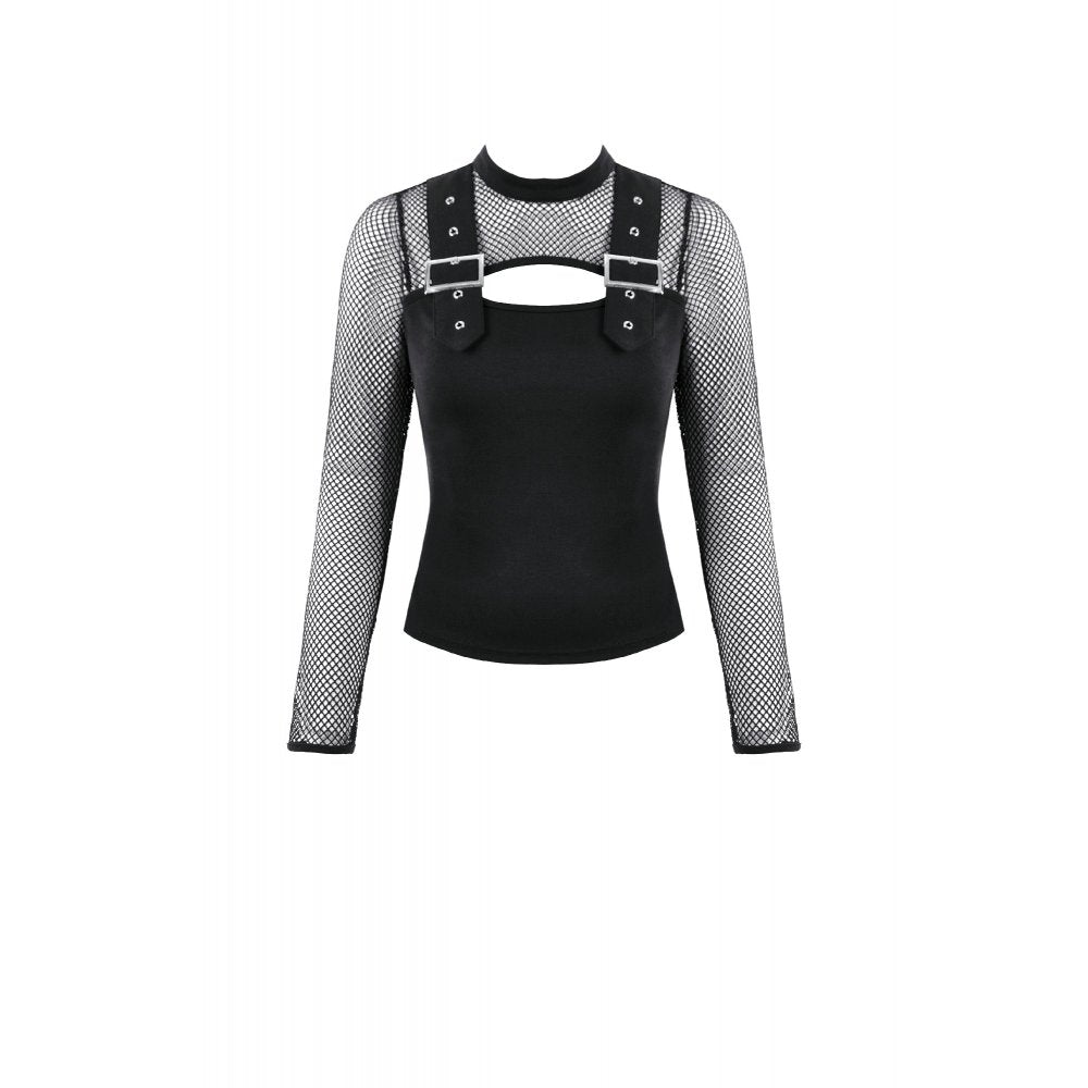 Dark in Love Punk Top Shirt mit Netz und Schnallen