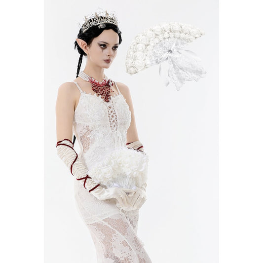 Weißer Hochzeitfächer aus Rosen und Spitzen