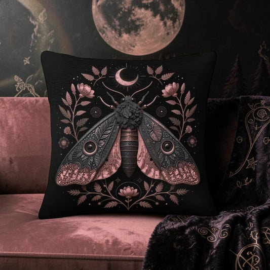 Witchy Dark Moth Dekokissen Gothic Kissen 45 x 45 cm schwarz-rosa