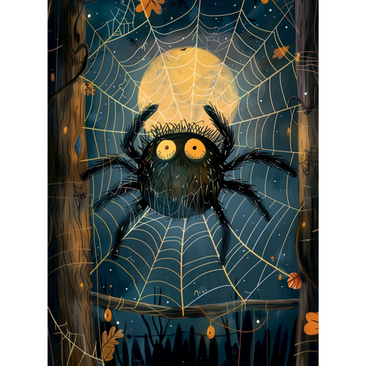 Grußkarte kleine Spinne im Mondschein