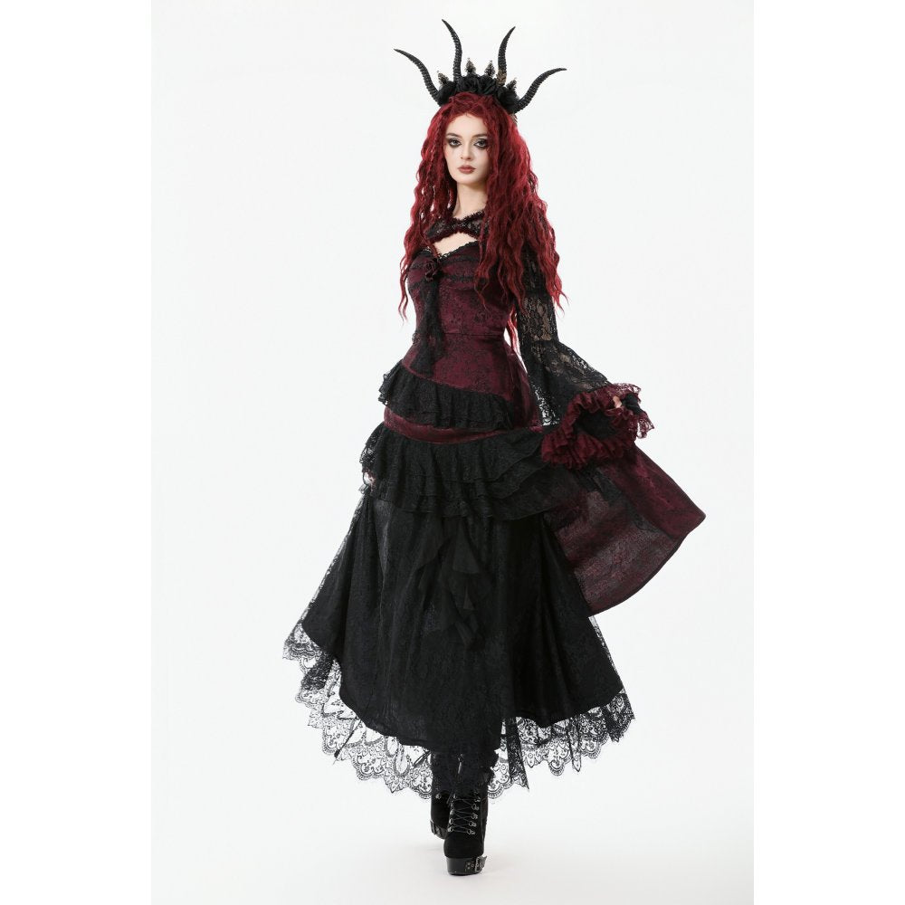 Dark romance Kleid mit Spitze in bordeaux asymmetrisch