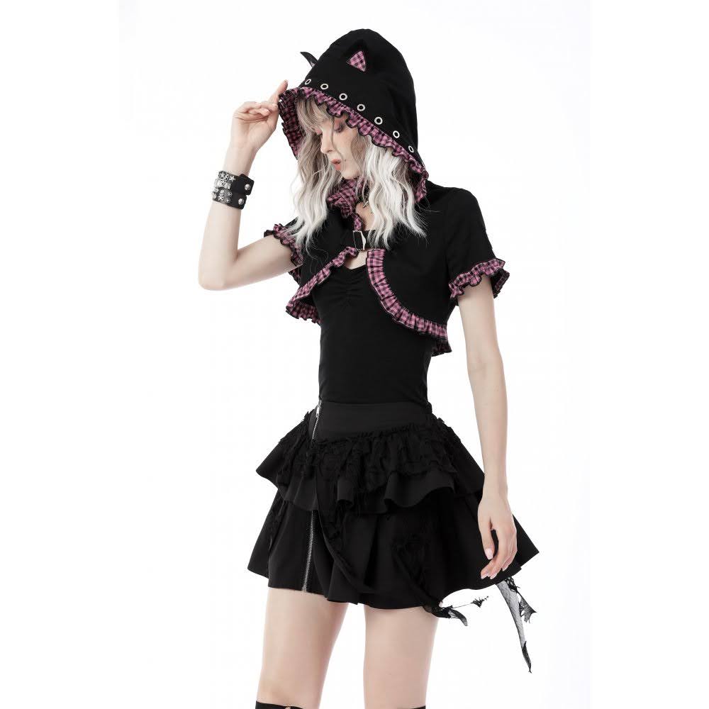 Gothic Kawaii Bolero schwarz-pink mit Katzenohren